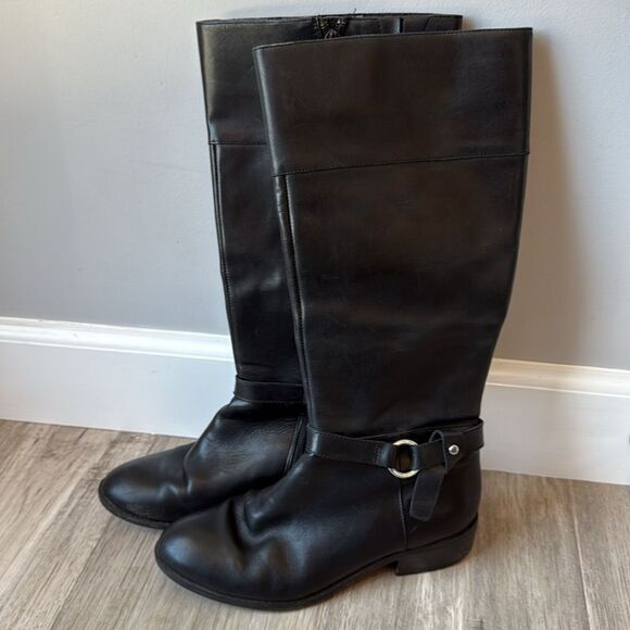 RALPH LAUREN Makaila Black Leather Riding Boots Size 6.5 Designer Classic - Picture 2 of 8